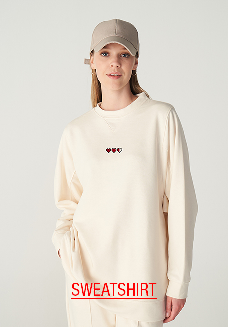 beblue sevgililer günü koleksiyonu kalpli krem rengi kadın sweatshirt görseli