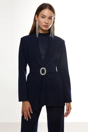 BE BLUE - LACİVERT TAŞLI KEMERLİ BLAZER