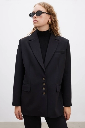 BE BLUE - SİYAH DÜĞME DETAYLI BLAZER